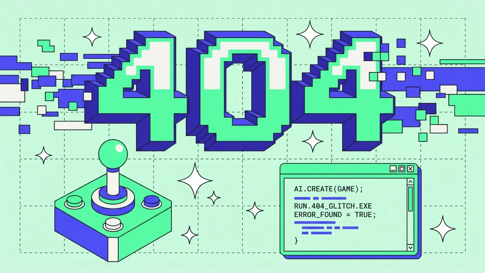 404 pixel et joystick d'arcade, making-of du mini-jeu 404 HeySquad construit avec Claude Code