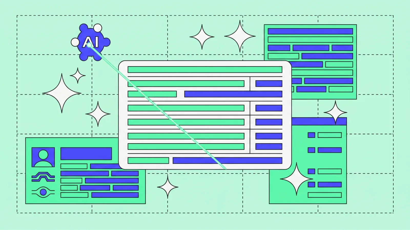 Illustration: an AI node scanning a structured-data card
