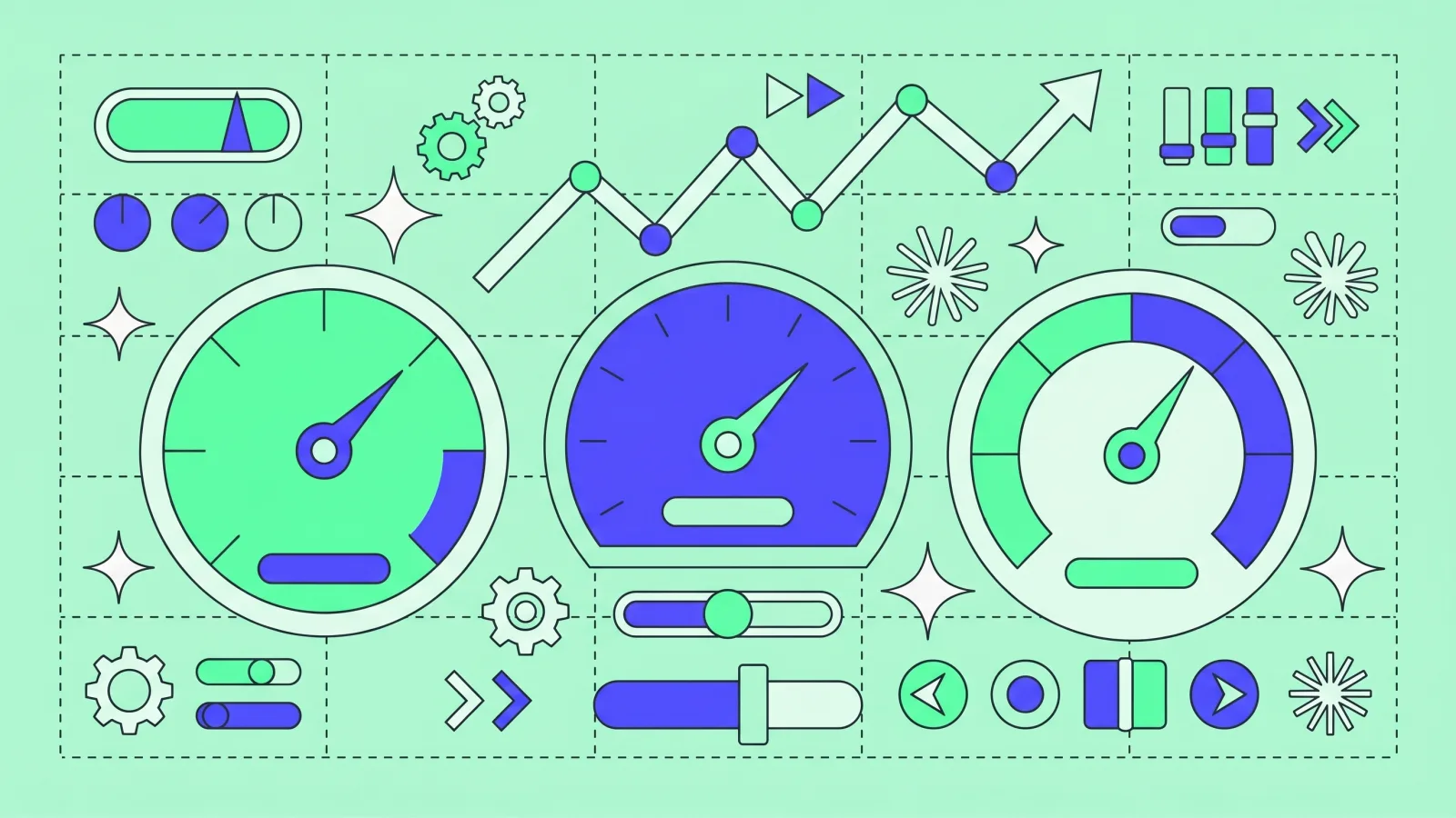 Illustration: a dashboard with three gauges and a trend line